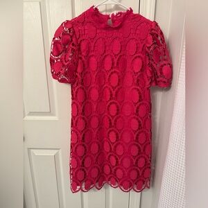 Pink Lace Dress with Puff Sleeves